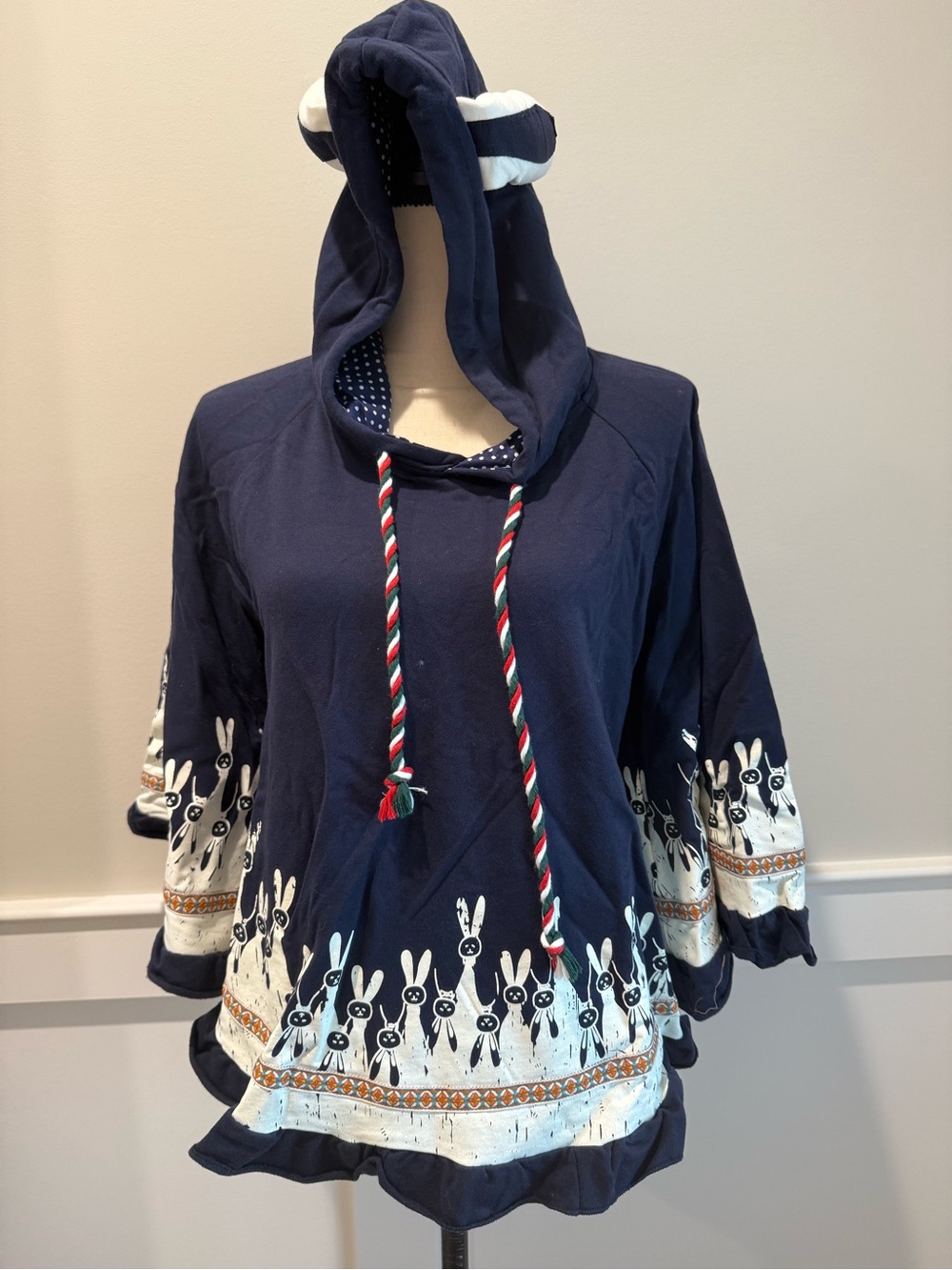 Hooded Women’s Pullover Sweater with Bunny Border poncho hooded cape bunny ears